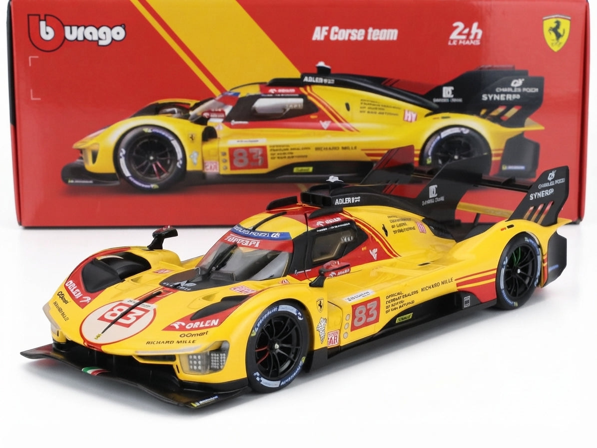 Ferrari 499P 3.0L TURBO V6 TEAM #83 – AF Corse, Le Mans 2024  - gelb, rot - Bburago 1:18