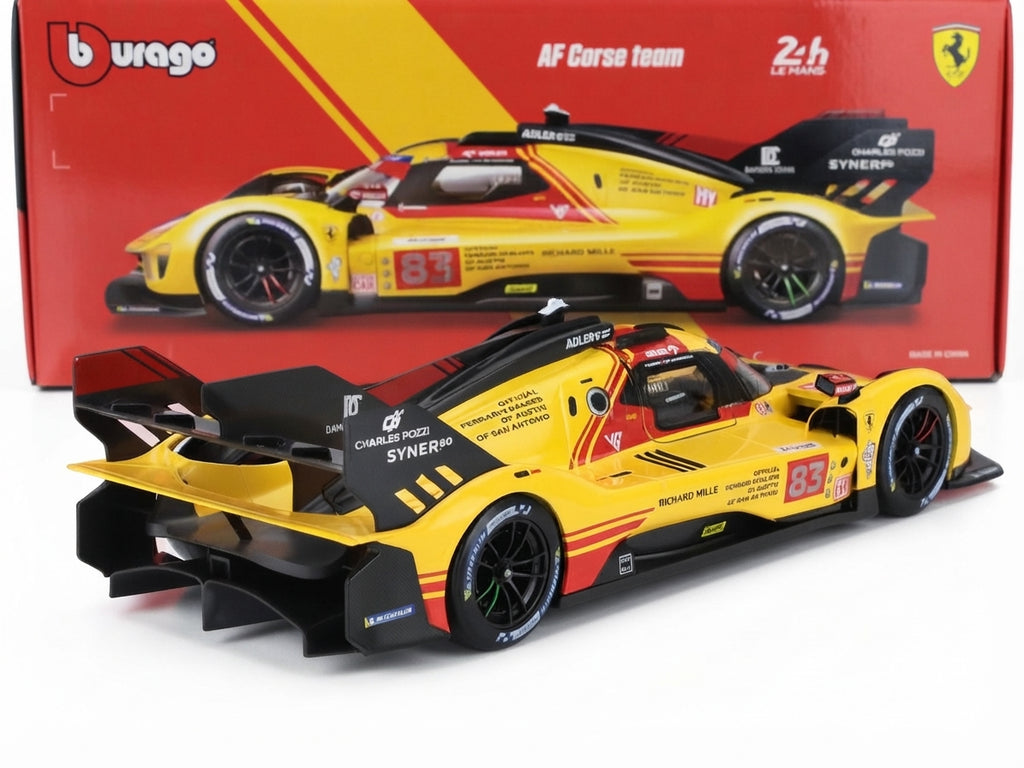 Ferrari 499P 3.0L TURBO V6 TEAM #83 – AF Corse, Le Mans 2024  - gelb, rot - Bburago 1:18