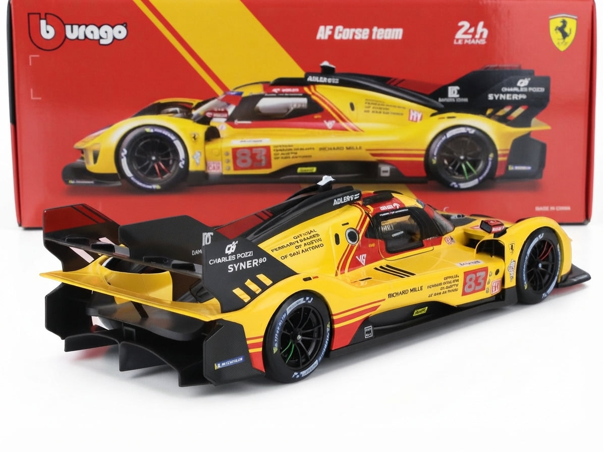 Ferrari 499P 3.0L TURBO V6 TEAM #83 – AF Corse, Le Mans 2024  - gelb, rot - Bburago 1:18